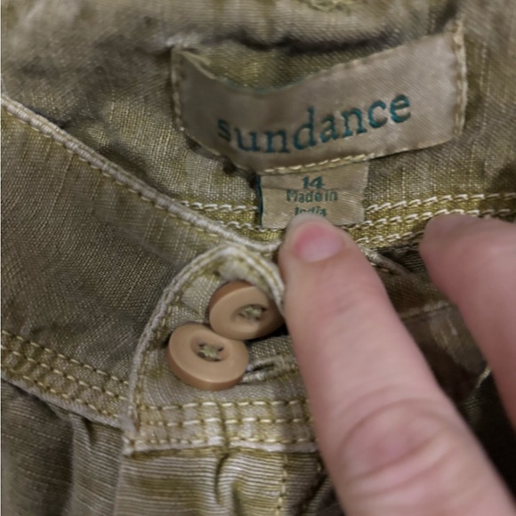 Sundance Femme Voyager Roll Tab Hem Linen Blend Pants Lemon Grass Green Size 14 - Picture 7 of 11